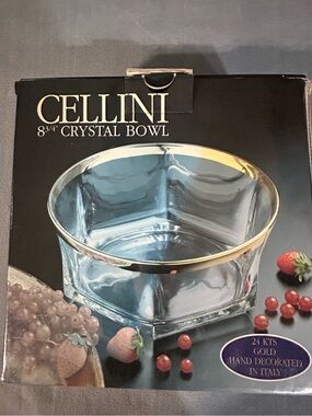 Cellini Crystal Serving Bowl with 24kt Gold Rim - Clear/Gold